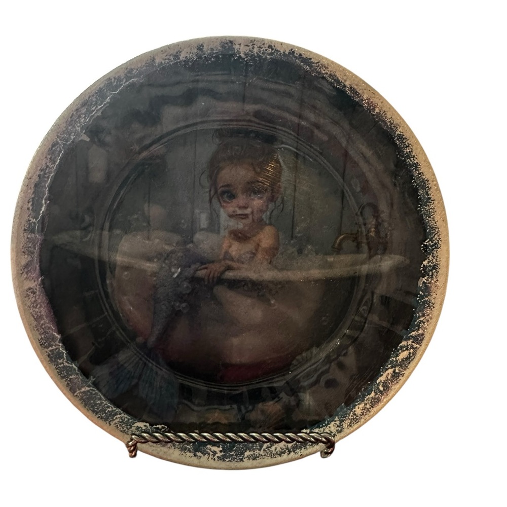 Hand Crafted Vintage Mermaid Bathing Girl Decorative Plate - Picture 2 of 3